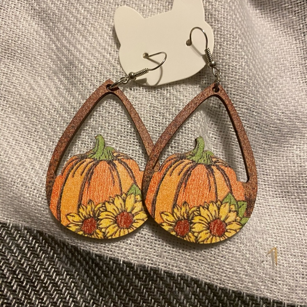 Pumpkin and Sunflower Teardrop Earrings